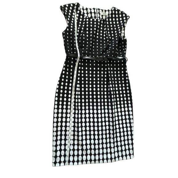 Dressbarn woman’s Dotted Cap-Sleeve Belted Sheath Dress with scoop neck size 12 - Picture 4 of 12